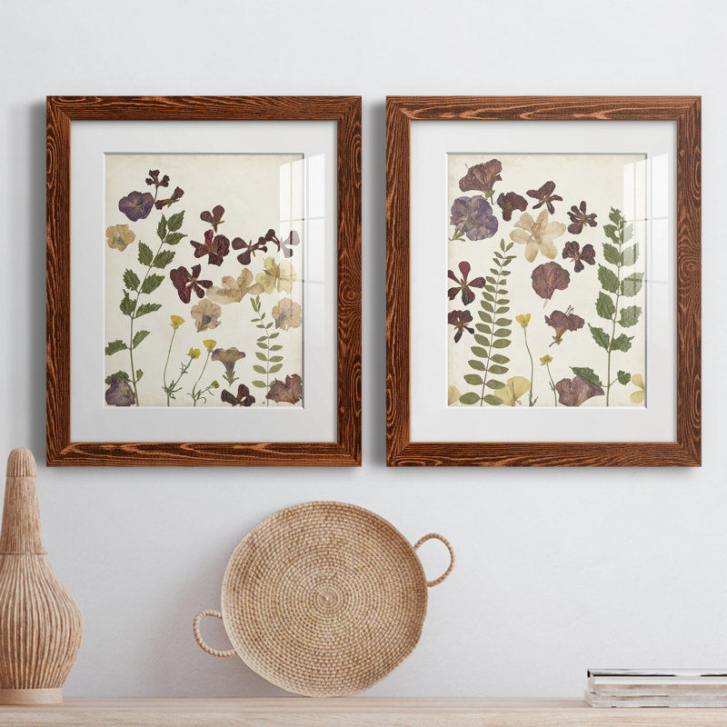 Pressed Flower Arrangement V - Ensemble de 2 reproductions d'art, H 24 po x l 36 po x P 1,5 po, Papier avec cadre érable