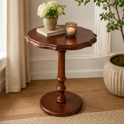 Table d'appoint à piédestal rétro en noyer, table d'appoint ronde en bois d'hévéa