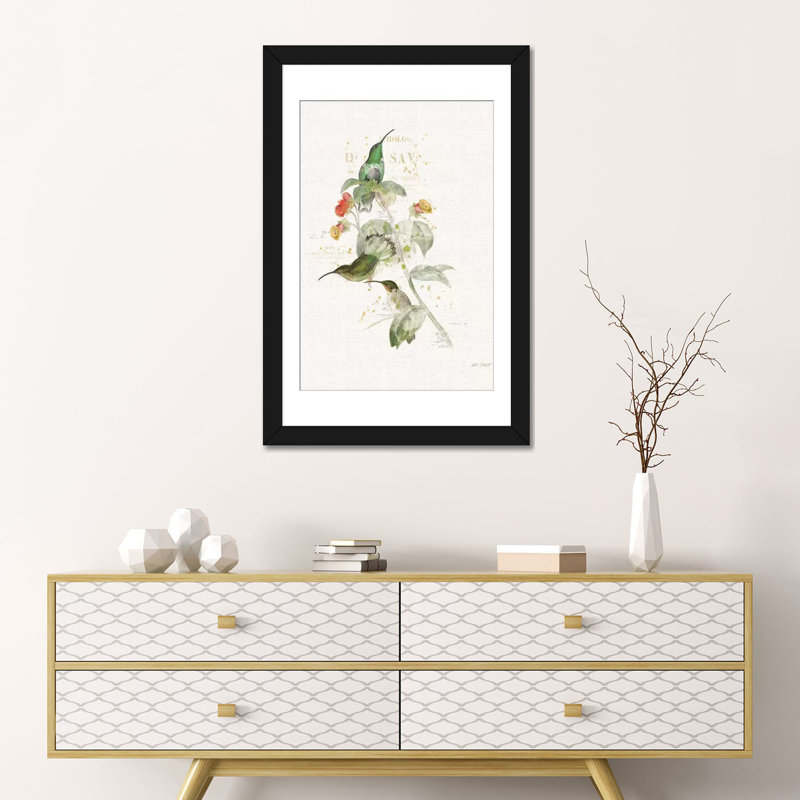 «Colorful Hummingbirds III», impression sur toile, H 32 po x l 24 po x P 1 po, Papier avec cadre noir, Blanc