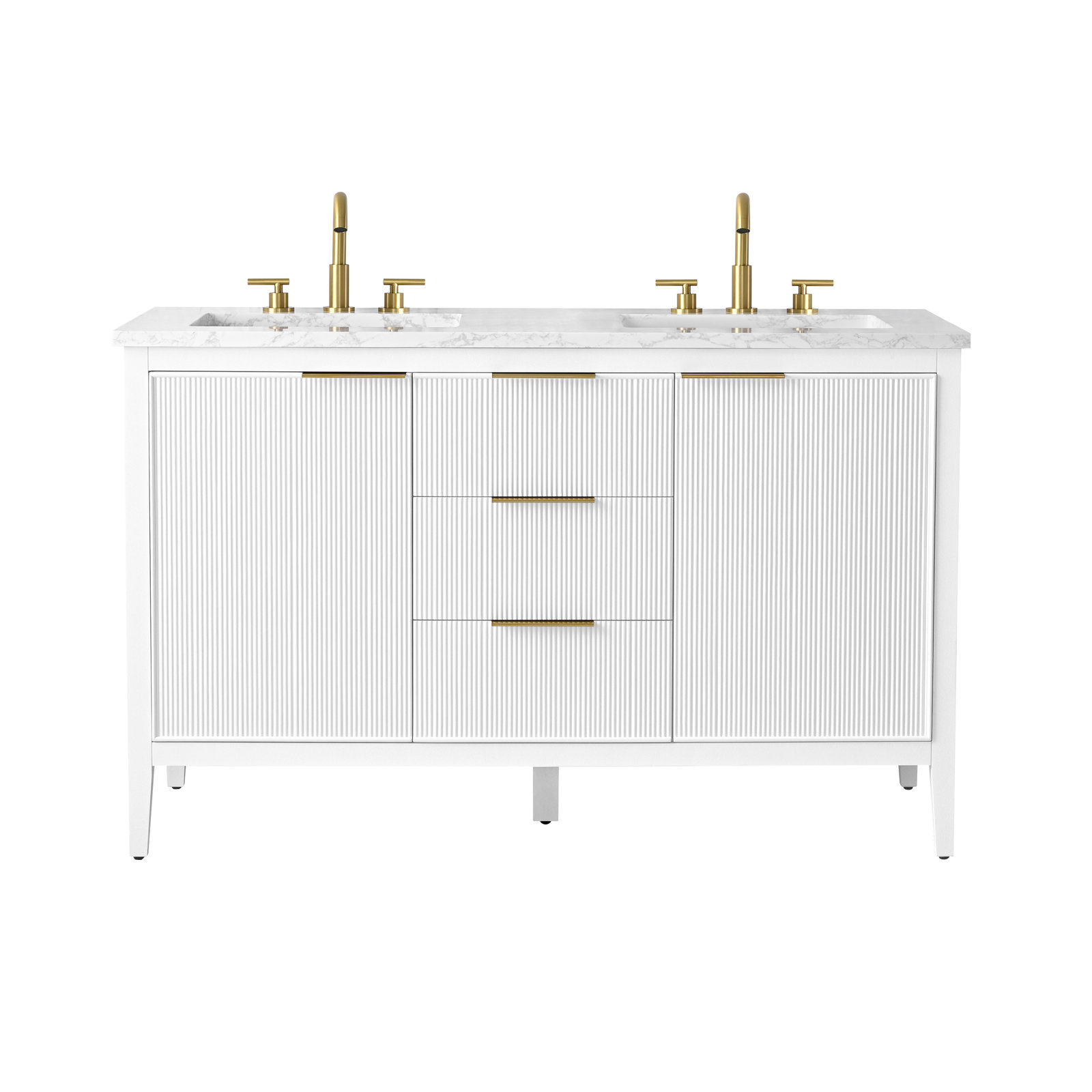 Bilroy 54" Pine Double Bathroom Vanity, White/Brushed Bronze