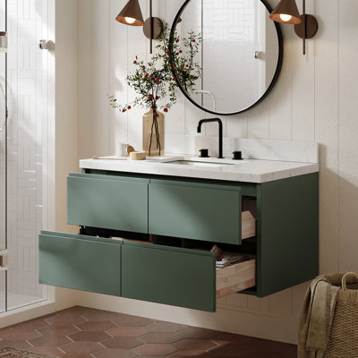   Ensemble de meuble-lavabo mural simple rectangulaire de 42 po avec comptoir à quartz blanc de Carrare et ensembles de 1,5 pouces Ensets