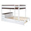 Lit superposé double avec lit gigogne simple, rangement et bureau, blanc et noyer-133438580