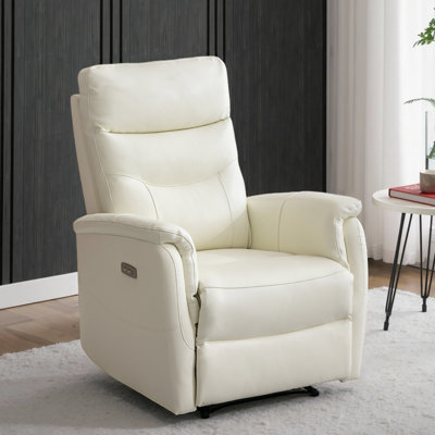 31.5'' Wide Top Genuine Leather Zero Clearance Recliner Power Recliner With USB Port, Modern Reclining Chair