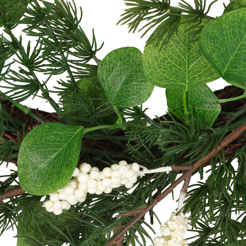 Potvin Handcrafted Faux Polyester 25.5'' Wreath, Green/White