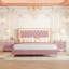Ensemble de chambre à coucher 3 pièces rembourrée rose avec lumières DEL et tables de chevet, parfaite pour les espaces modernes et romantiques-836954902
