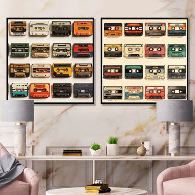 Retro Cassette Tape Collection I - Cassette Tapes, ensemble de 2 reproductions d'art sur toile