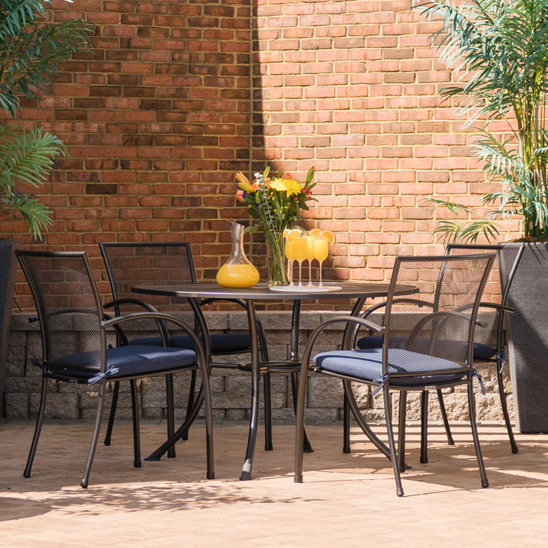 Gray 42" Round Steel Outdoor Dining Table with Umbrella Hole