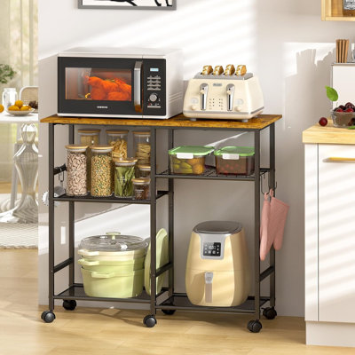 Kitchen Microwave Cart, Microwave Stand with Adjustable Shelf, Coffee Bar Stand Kitchen Baker's Rack with Wheels Rolling Storage Cart Organizer Shelf