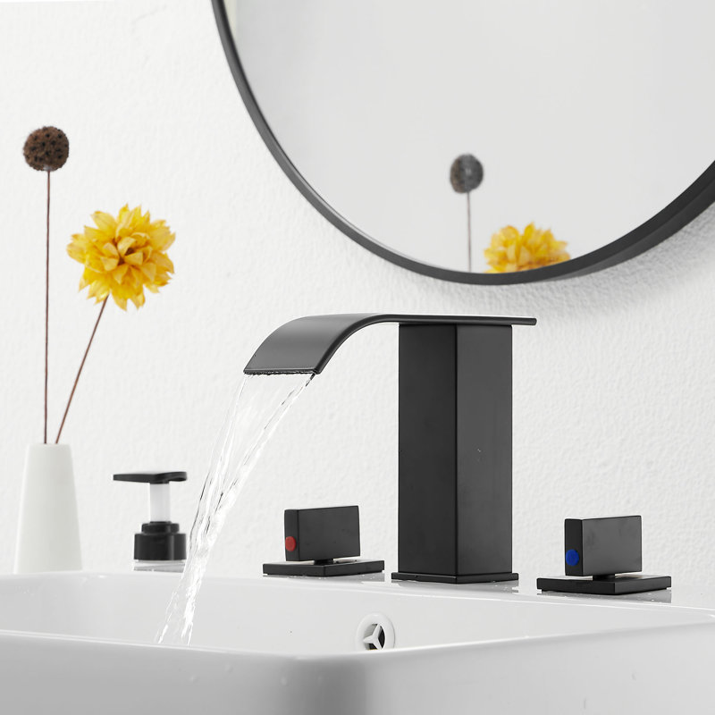 Robinet de salle de bain à large entraxe avec bonde, Noir mat
