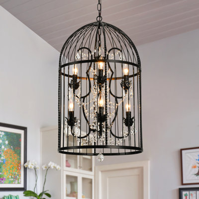 Lustre géométrique 8 lumières avec détails en cristal