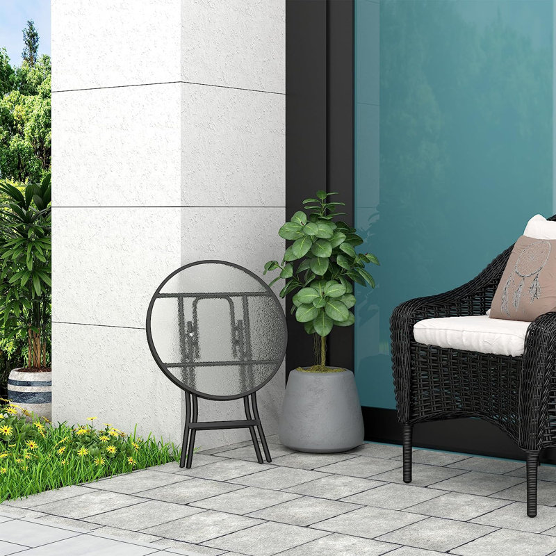 Htoo Round Metal Folding Outdoor Side Table , 46cm cm W 46cm cm D, Black/Transparent