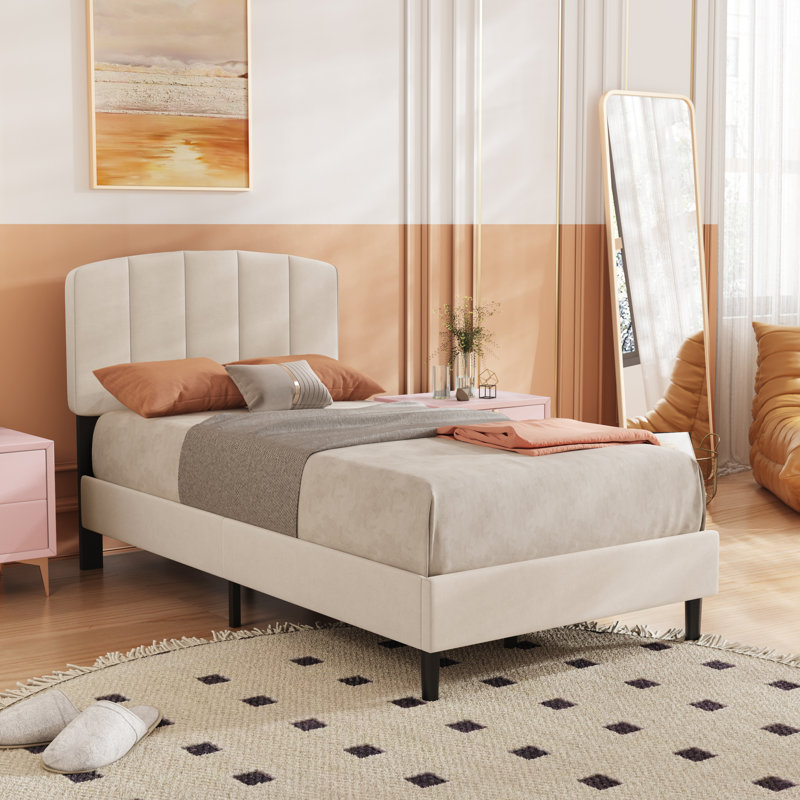 Lit plateforme tapissier, Simple, Beige