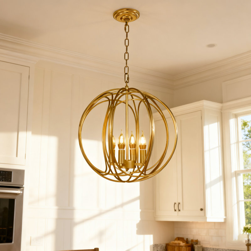 4 - Light Dimmable Sphere Chandelier With Light Bulbs