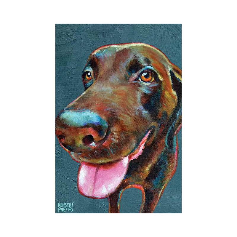 Chocolate Labrador On Blue by Robert Phelps - Wrapped Canvas Gallery-Wrapped Canvas Giclée, 20.32 cm H x 30.48 cm W