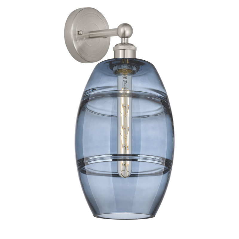 Applique murale en acier Bettylou, H 12,13 po x l 8 po x P 8,5 po, Nickel satiné, Bleu princesse