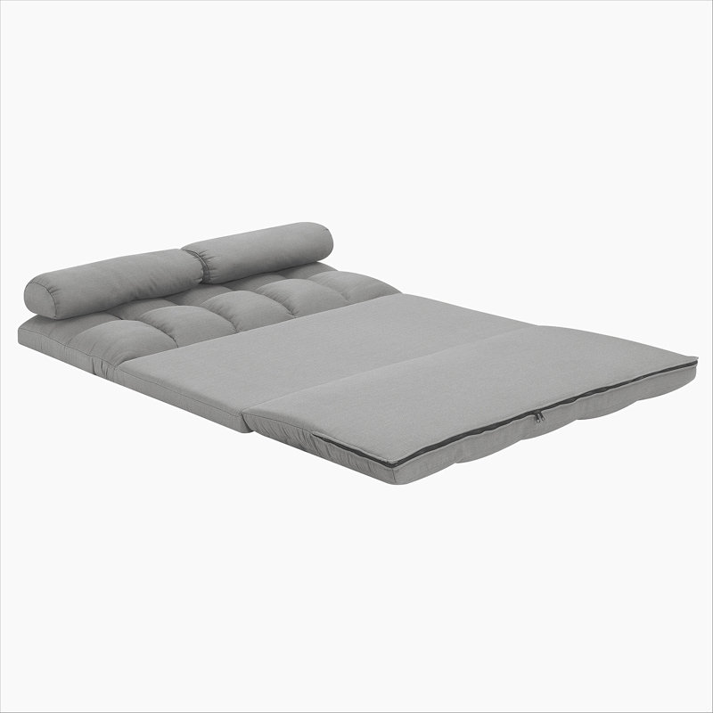 Canapé-lit à 3 volets, matelas pliant avec 2 coussins, rembourrage en mousse haute densité, tissu en polyester, Gris clair