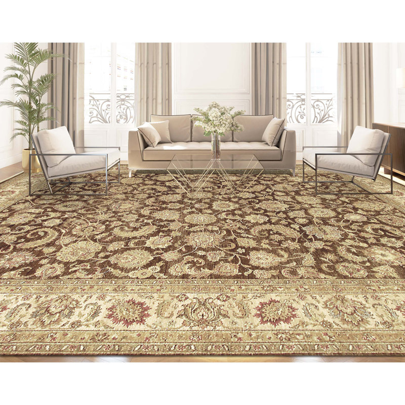 Hand Knotted Wool Oriental Area Rug in Brown/Cream/Black, Runner 3'8" x 10'