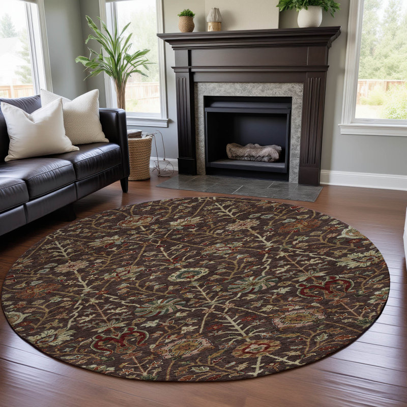 Premium Machine Washable Dahl AMF1085 Floral Rug, Round 8'