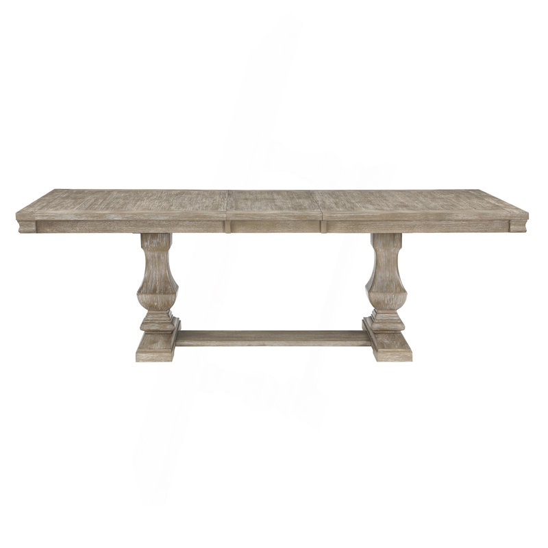 Table de salle à manger de style traditionnel avec rallonge en bois brun et gris