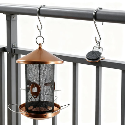 Mangeoire à oiseaux en métal de grande capacité pour l'extérieur - Mangeoire suspendue durable avec toit en cuivre pour les cardinaux, les pinsons et les oiseaux sauvages - Décoration de jardin et de jardin