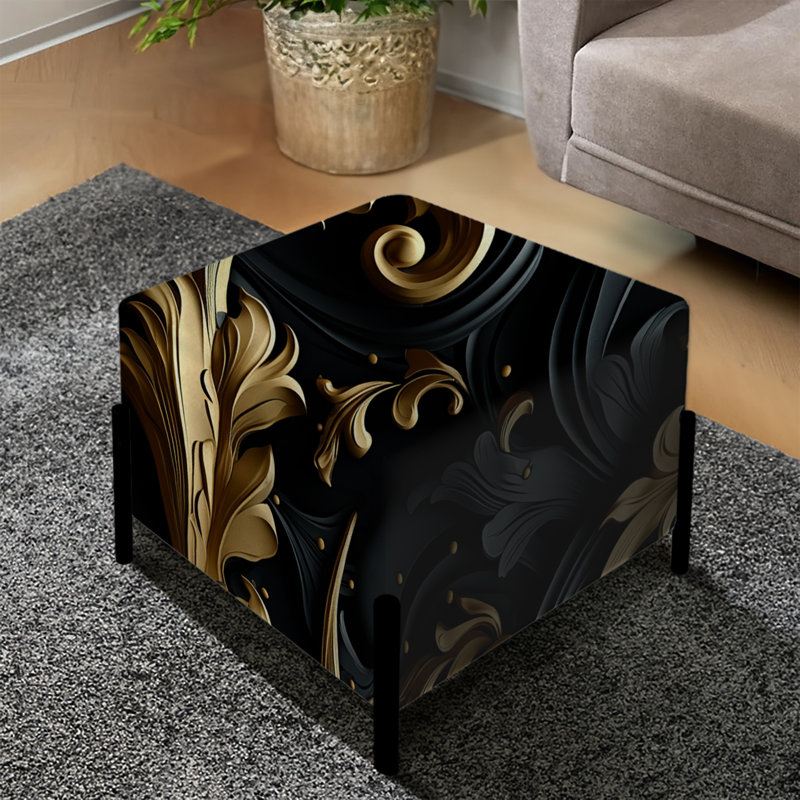 Or et noir Luxury Damask Symphony - Repose-pieds carré damassé