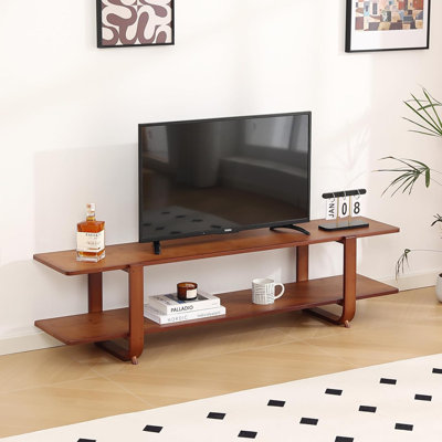Meuble télé avec rangement pour téléviseurs de 65 po ou moins avec console ouverte en bambou et console multimédia Mid Century