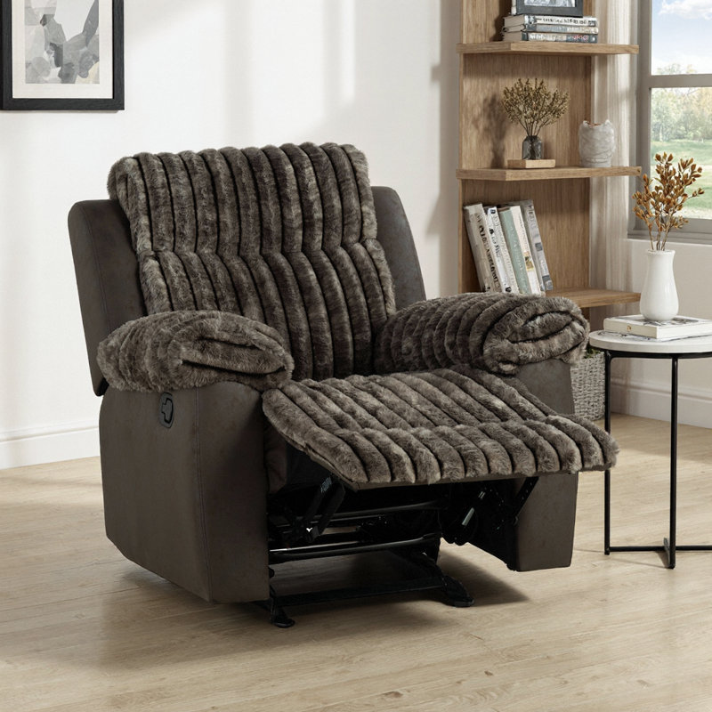Transitional Two-Tone Glider Recliner – Manual Comfort Blend for Modern Living Rooms, Brown