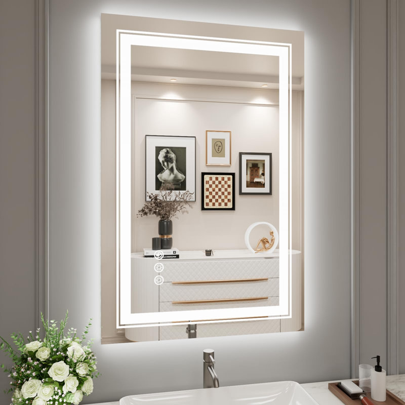 Miroir de salle de bain à DEL avec éclairage avant et arrière et anti-buée, 32 po x 24 po