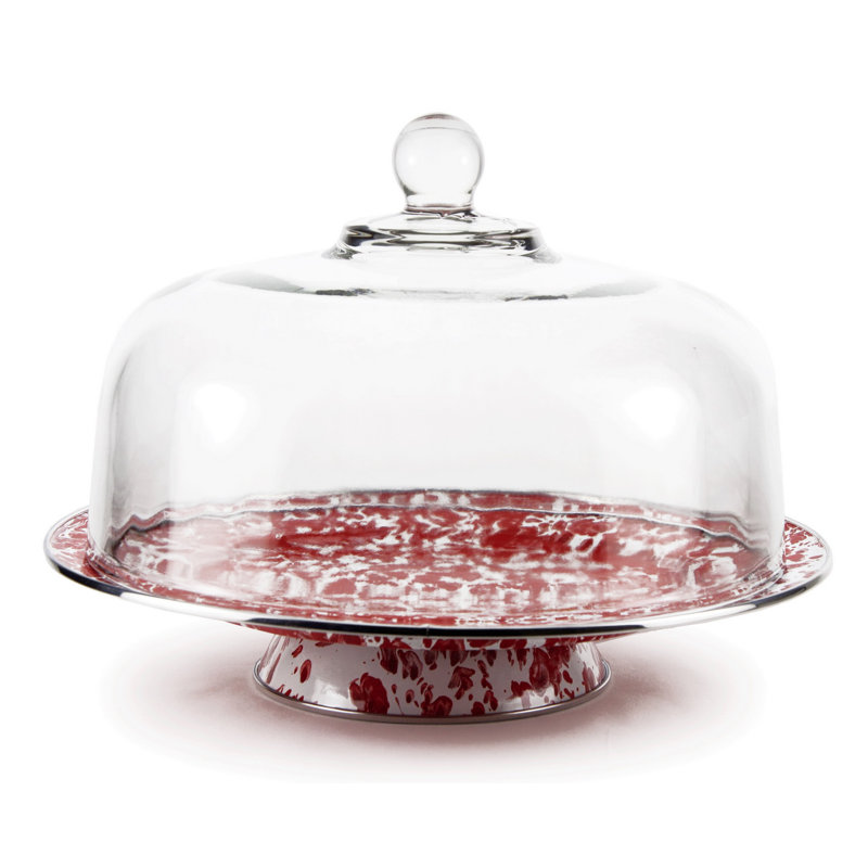 Solid Enamelware Cake Stand, Cobalt Swirl