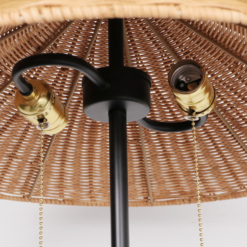Kisean 68'' Natural Rattan Wicker, 2-Light Floor Lamp with Marble Base