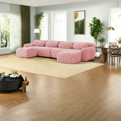 Canapés moelleux polyvalents en forme de U, sans assemblage, de conception ergonomique rose pour les salons modernes