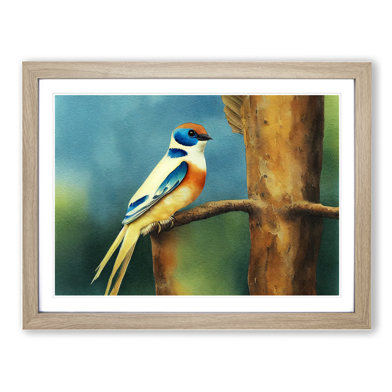 Watercolour Swallow Bird Vol.2 - Single Picture Frame Print, 46cm H x 64cm W, Grey