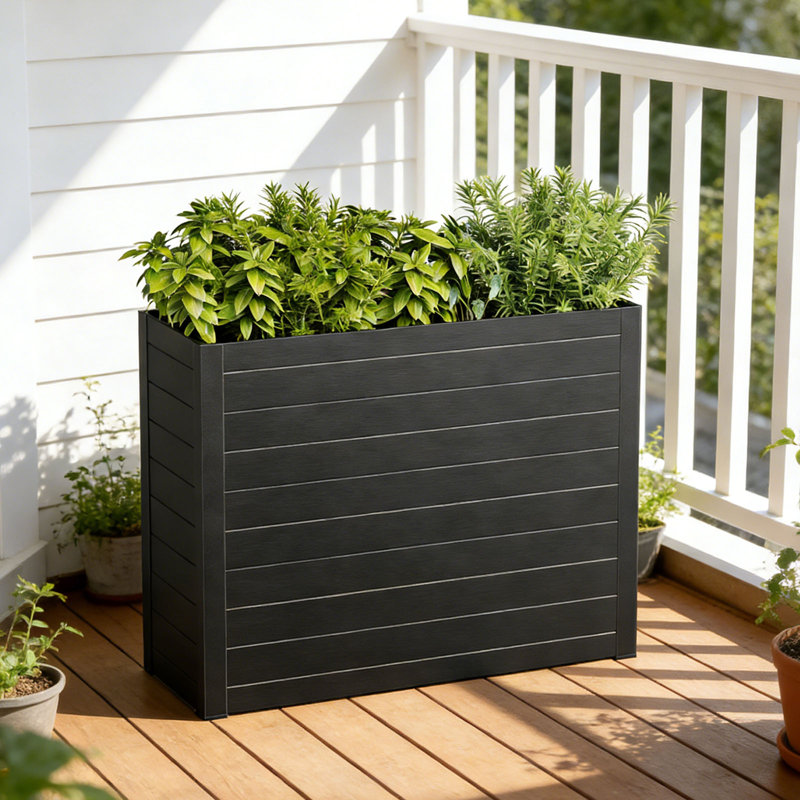 Outdoor All-Weather Long Box Planter, Black, No