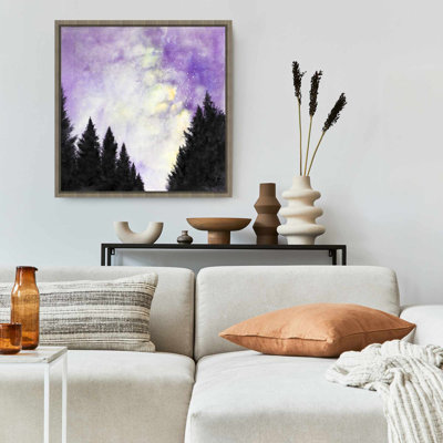 Purple Starry Sky Canvas | Framed Decor | Illustrative Trees