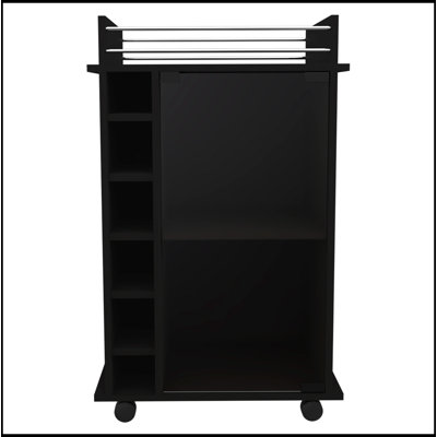 Savannah 6-Bottle 3-Shelf Bar Cart with Wengue Finish, Perfect for Organized Storage and Stylish Display in Any Home.