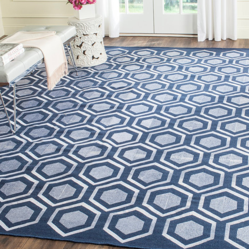Tapis géométrique en laine tissé à la main avec broderie Inoue, Rectangle 8 pi x 10 pi
