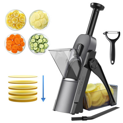 Mandoline Slicer, Adjustable Potato Slicer 1-8 mm, Slicer with Container, Stainless Steel Blades, Faster Slicer Artifact, (Black)