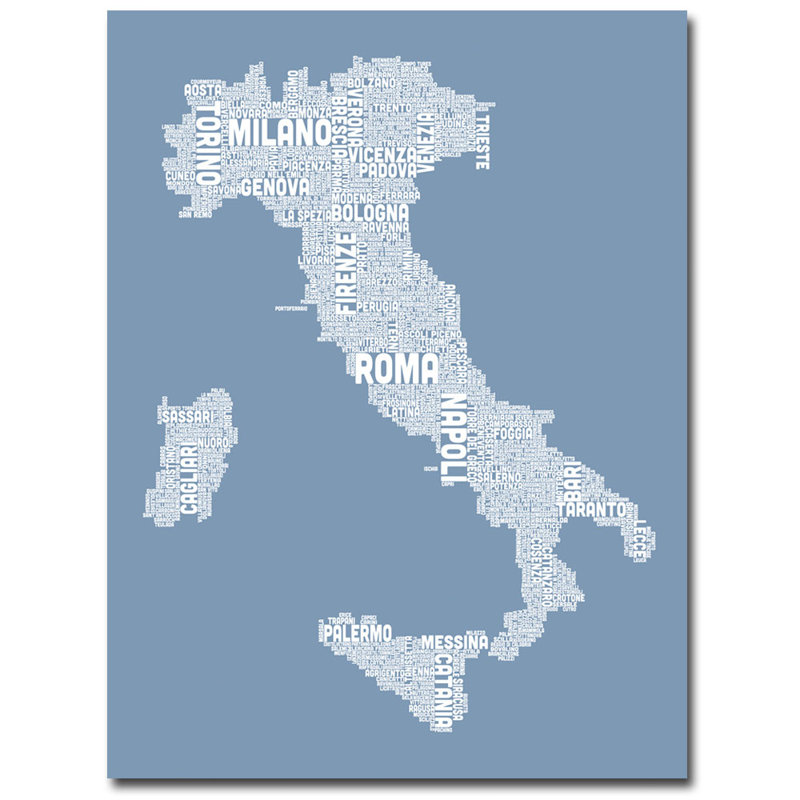 "italie en bleu" par michael tompsett, art textuel sur toile tendue, H 24 po x l 18 po x P 2 po