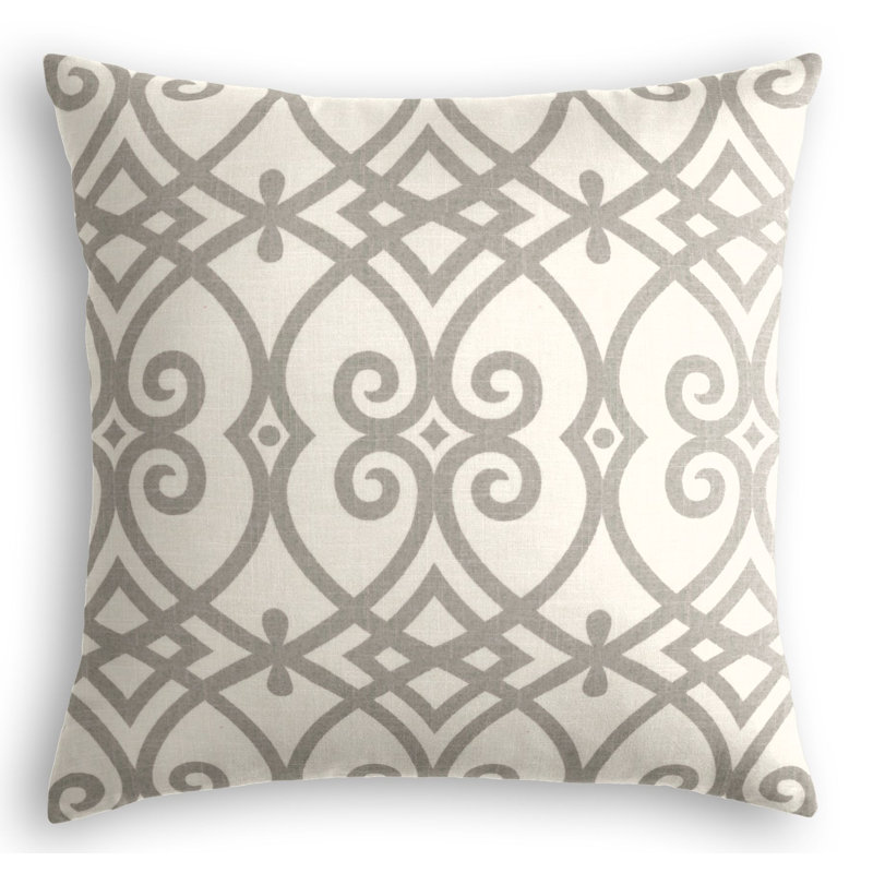 Scrolling Along Trellis Linen Reversible Throw Pillow, 24" x 24", Tan/Ivory