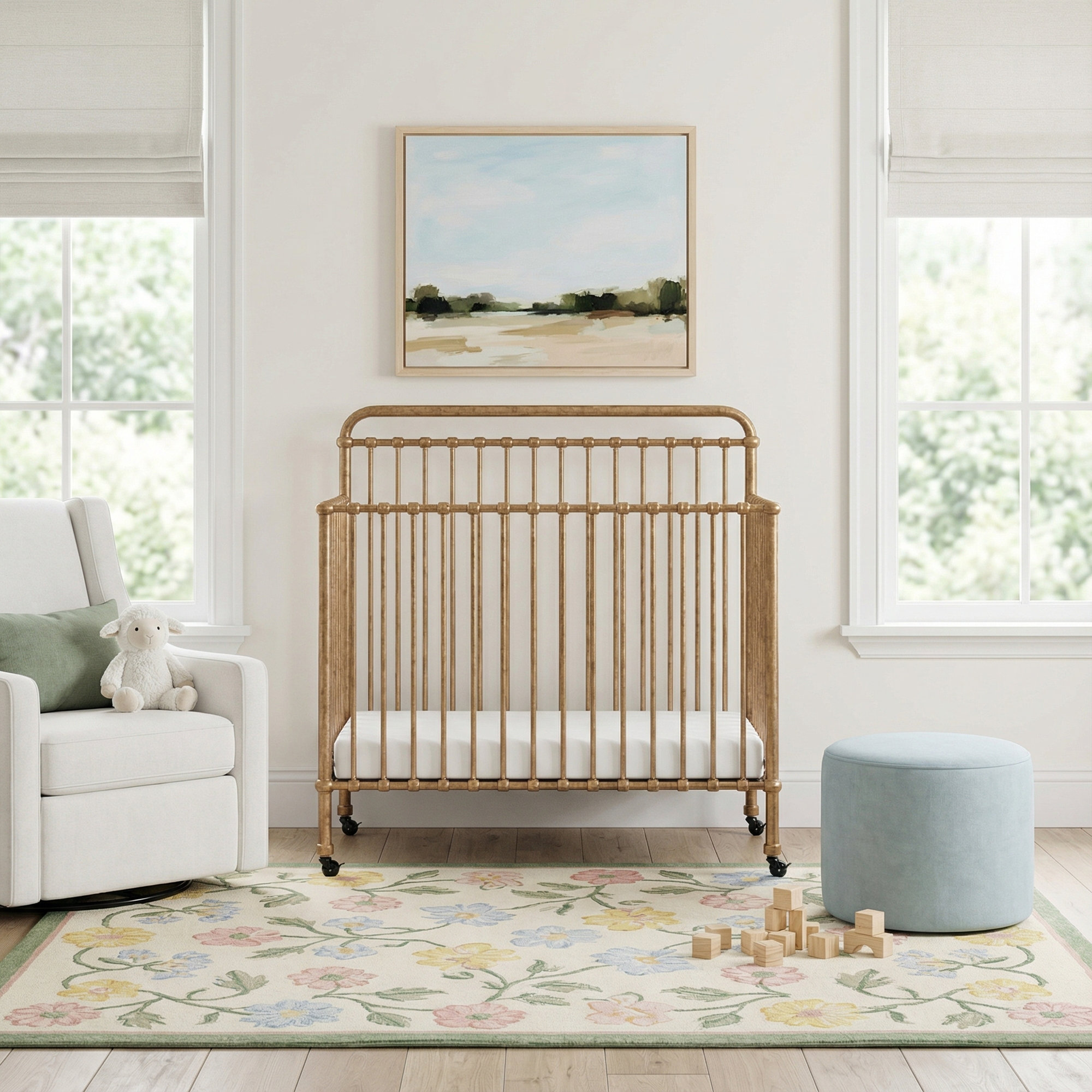 Winston 4-in-1 Convertible Mini Crib, Vintage Gold