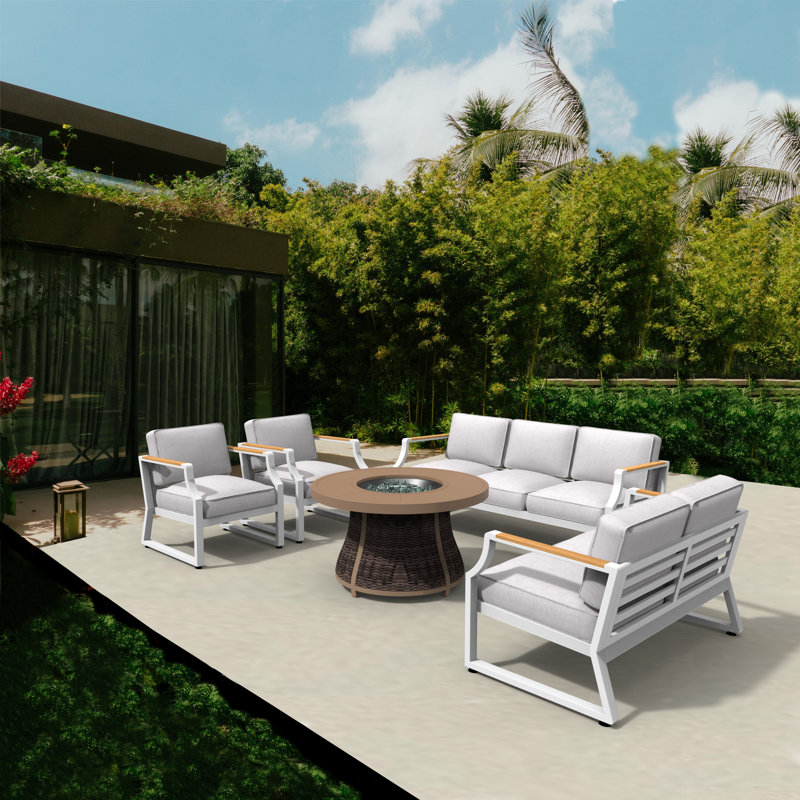 Artherine 7 - Person Patio Conversation Set with Cushions, White
