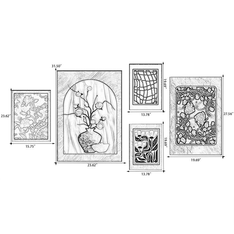 Ensemble d'art mural 5 pièces Mid-Century, H 31,5 po x l 23,62 po