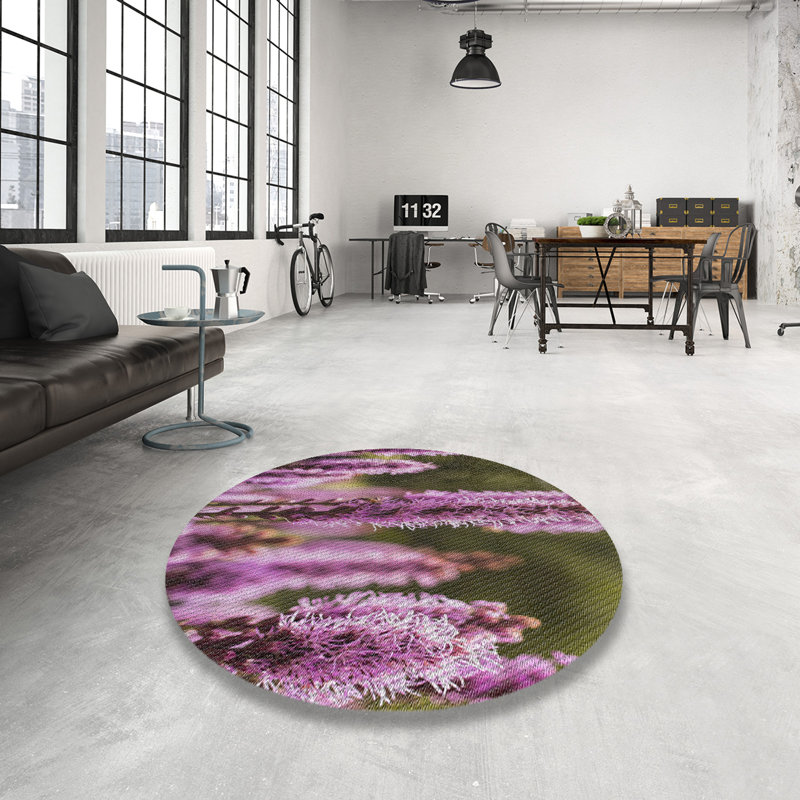 Tapis mauve/vert à tisser électrique, Rond 7 pi