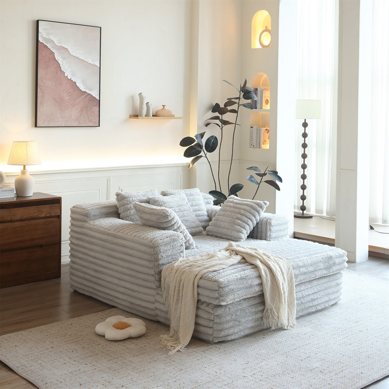Chaise Lounge Indoor, Beige Fabric