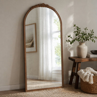 Cadre de miroir antique rose sculpté à la main