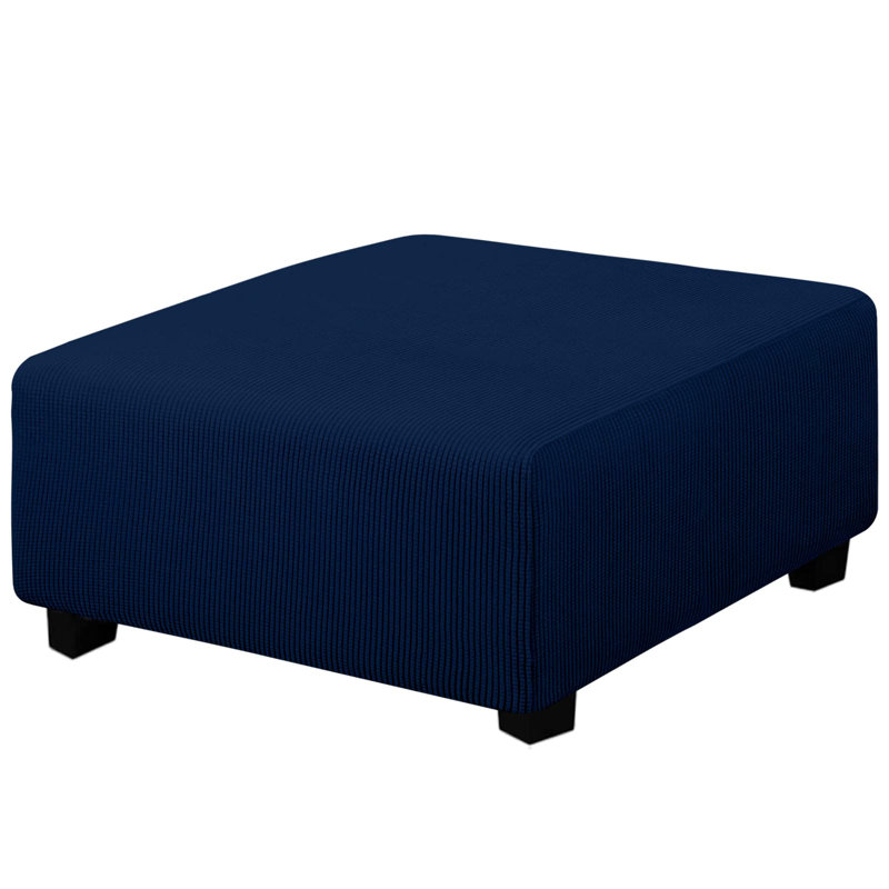 Stretch Square Ottoman Cover 40X40x15 Inch Folding Storage Stool Furniture Protector Soft Rectangle Slipcover With Elastic Bottom Navy