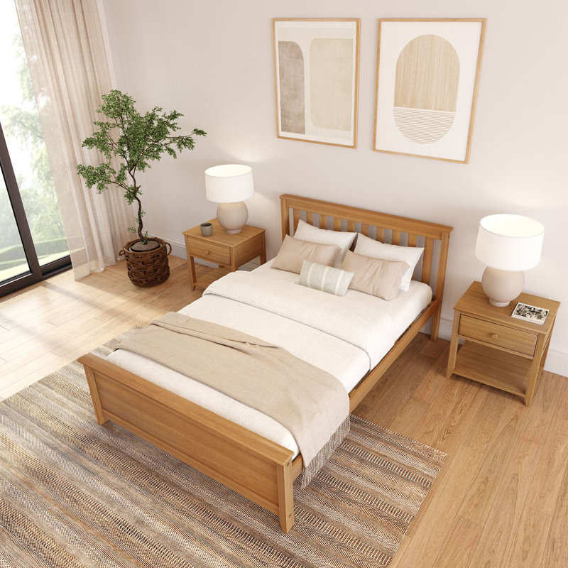 Lit en bois massif Rosenthal, Double, Pécan