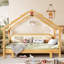 Lit en bois dans une cabane avec rails à coussins moelleux, pour enfants, adolescents, filles, garçons-918469779