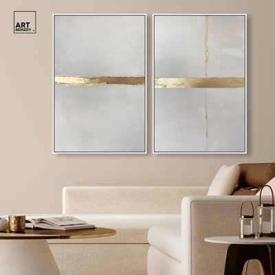 Ensemble de décoration murale bohème « Lustrous Gold Lineage » sur toile, par Art Remedy, cadre noir, 10 x 15
