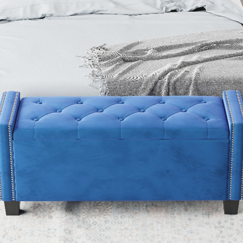 Maxxton Upholstered Storage Bench, Blue